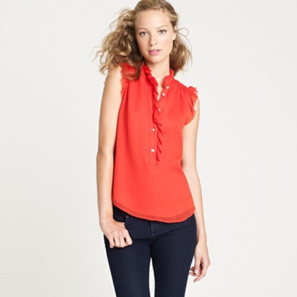 Jcrew 100% silk red ruffle top